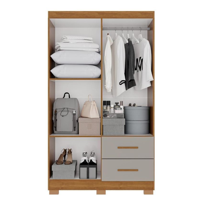 Guarda Roupa Casal Catar Premium 4 Portas De Bater 2 Gavetas Mdp Cinamomo-off 180cm - imagem 3