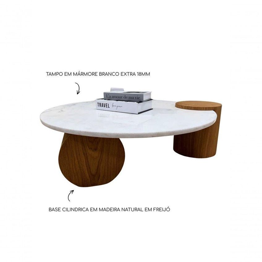Mesa De Centro Orbita Redondo Vidro Madeira Maciça 70cm Branco Modelar - imagem 4