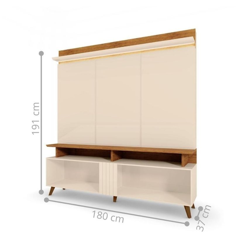 Conjunto Painel Com Prateleira E Rack 2 Portas Home Suspenso Para Tvs Até 70 Polegadas 180cm MDP-MDF - imagem 3