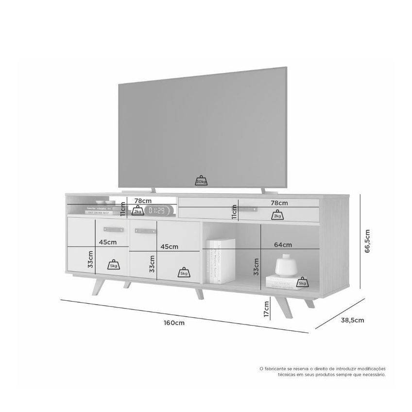 Rack Frision Para TV 65" 160cm MDP Com Gavetas Cinza Rack System - imagem 4