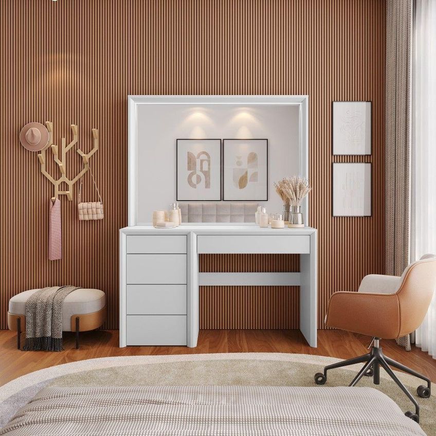 Camarim Prime 5 Gavetas Com Espelho Led Mdf Branco Mavaular Móveis - imagem 3