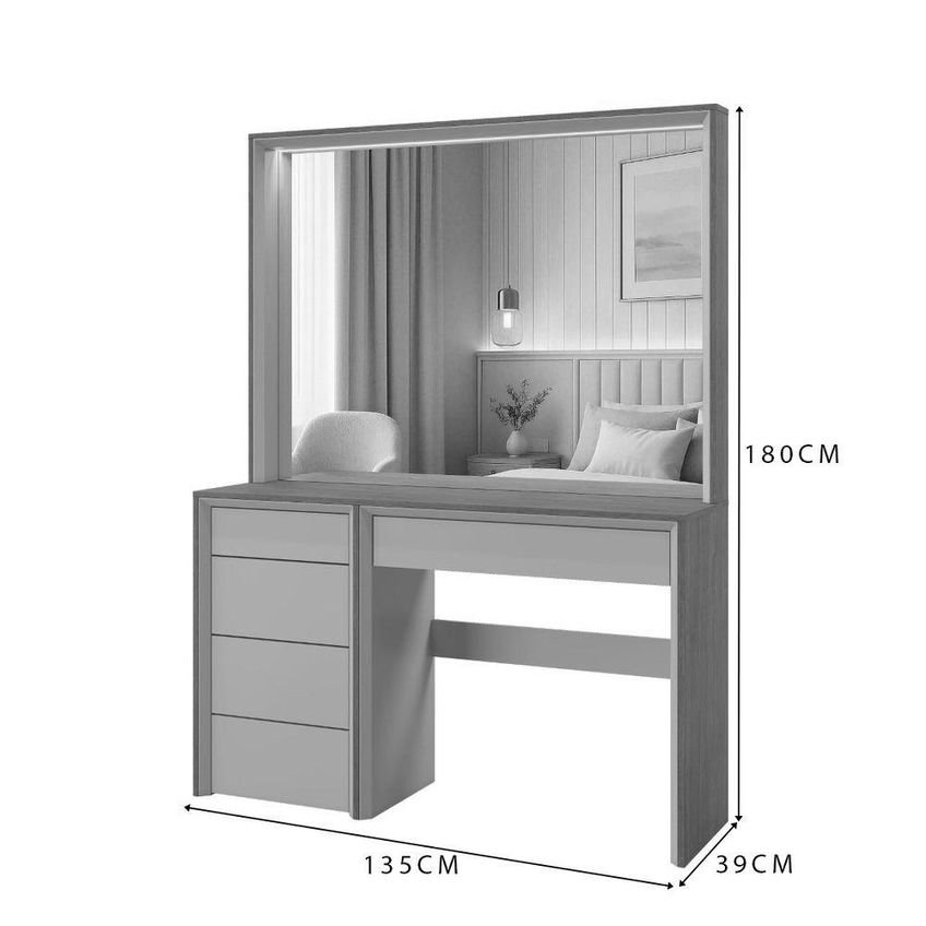 Camarim Prime 5 Gavetas Com Espelho Led Mdf Branco Mavaular Móveis - imagem 4