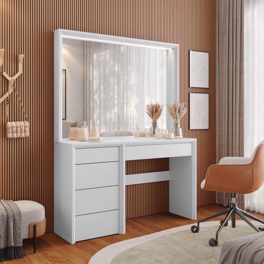 Camarim Prime 5 Gavetas Com Espelho Led Mdf Branco Mavaular Móveis - imagem 5