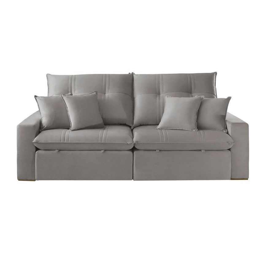 Sofá Com Chaise A230 4 Lugares Retrátil 290cm Cinza Linho Meu Sofá Online - imagem 3