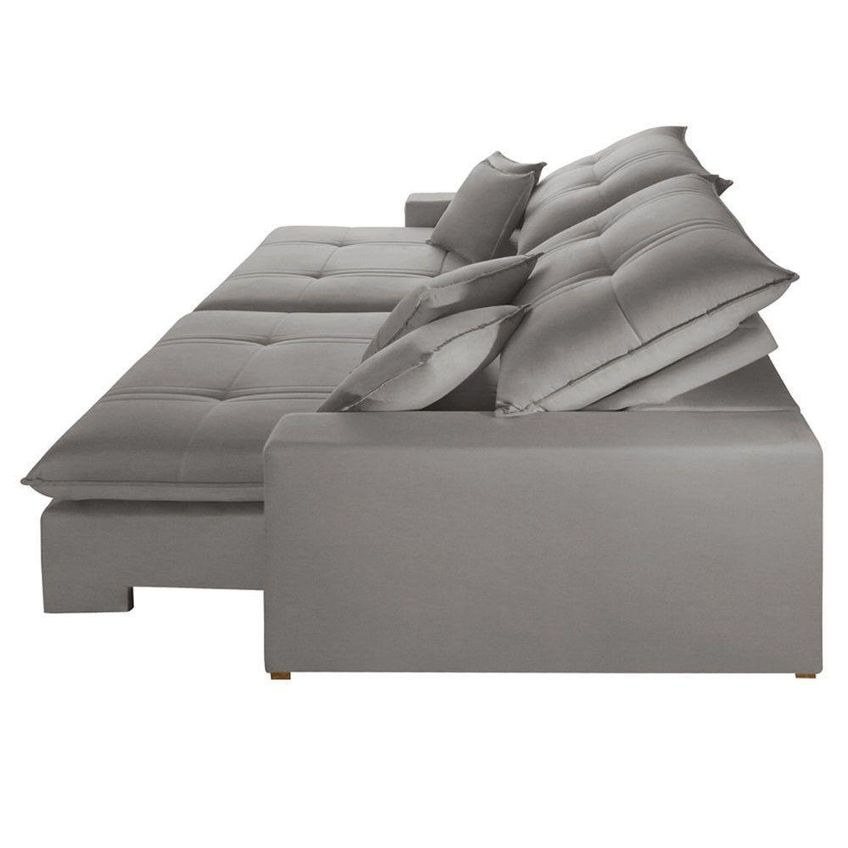 Sofá Com Chaise A230 4 Lugares Retrátil 290cm Cinza Linho Meu Sofá Online - imagem 4