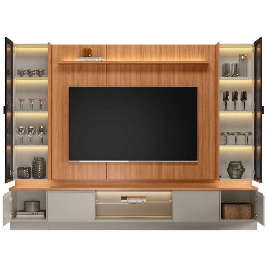 Rack Com Painel Magnata Para TV 75" 200cm MDP Com LED Café Linea Brasil - imagem 3