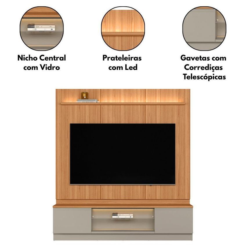 Rack Com Painel Magnata Para TV 75" 200cm MDP Com LED Café Linea Brasil - imagem 4
