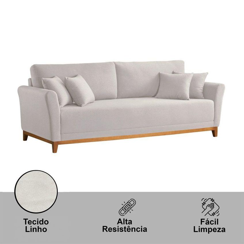 Sofá Brasil 3 Lugares Fixo 160cm Branco Linho Meu Sofá Online A302 - imagem 3