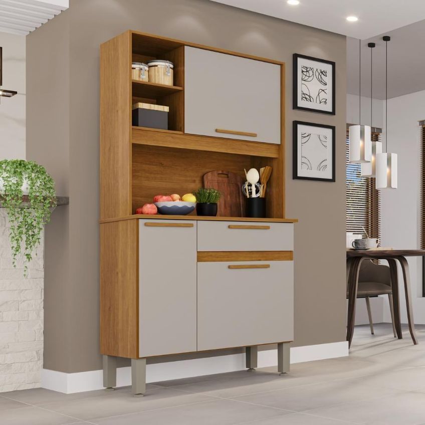 Armário De Cozinha Safira 3 Portas 1 Gaveta MDF 83cm Branco 176cm Safira - imagem 3