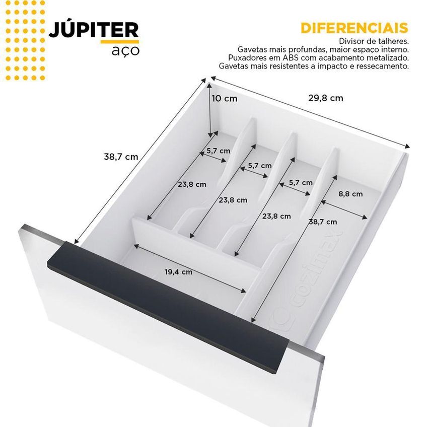 Gabinete Júpiter Sem Porta 3 Gavetas Aço 174cm Preto Cozimax - imagem 3