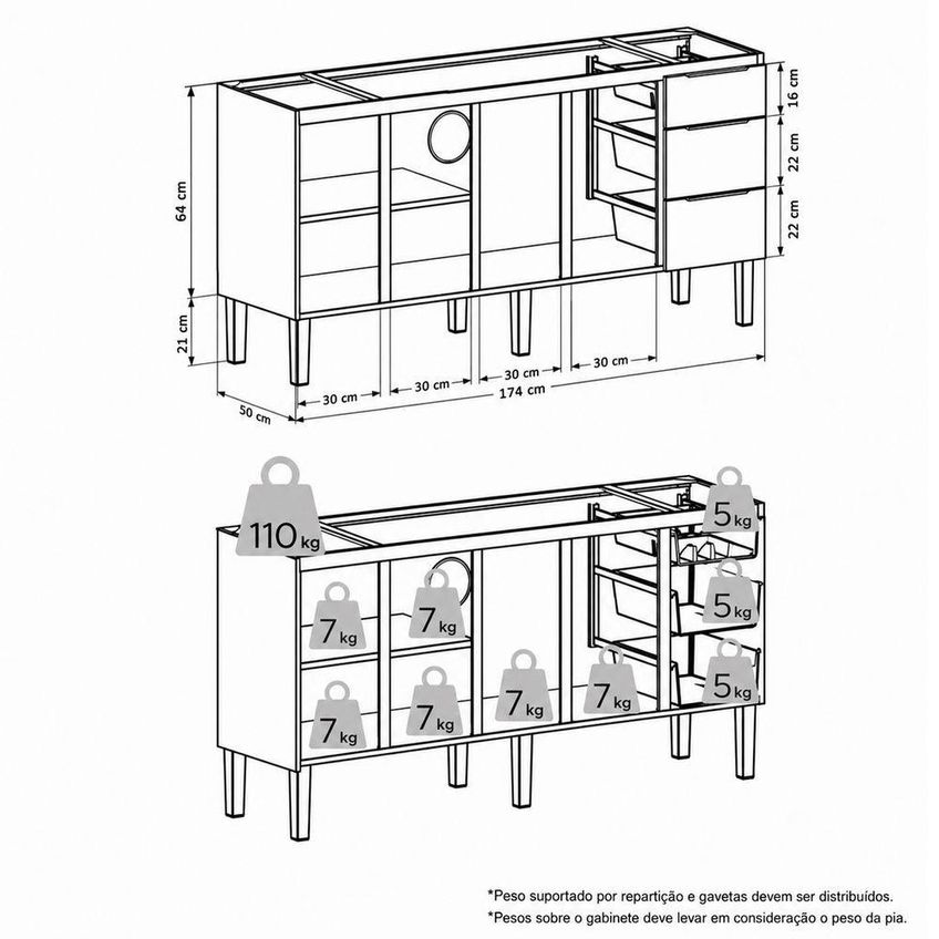 Gabinete Júpiter Sem Porta 3 Gavetas Aço 174cm Preto Cozimax - imagem 4