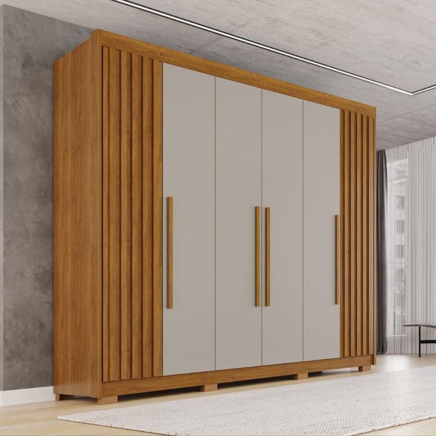 Guarda Roupa Casal Diamante Ripado 6 Portas 6 Gavetas MDF Laqueado Cinamomo-Off Corrediças - imagem 3