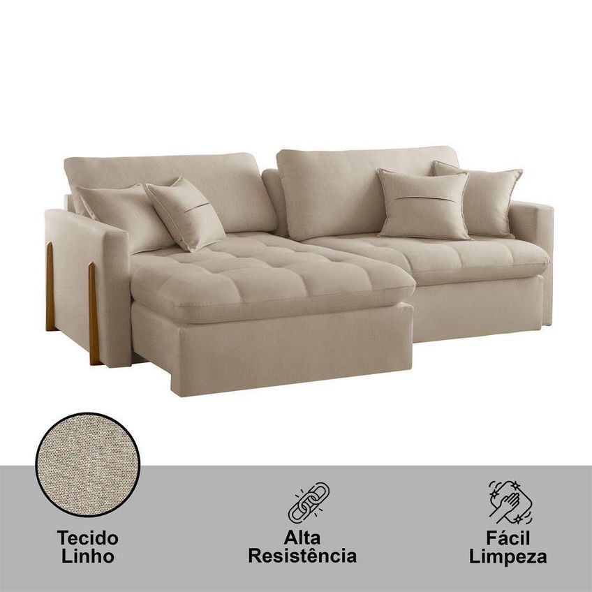 Sofá Cama A303 3 Lugares Retrátil E Reclinável 200cm Bege Meu Sofá Online - imagem 3
