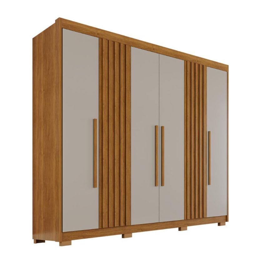 Guarda Roupa Casal Diamante Ripado 6 Portas 6 Gavetas MDF Laqueado Cinamomo-Off Corrediças - imagem 5