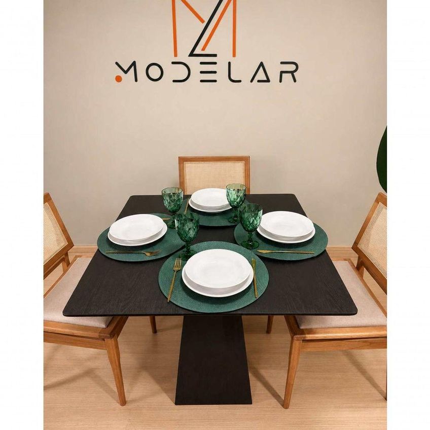 Mesa De Jantar Loft 4 Lugares Quadrada Tampo MDF 130x130cm Ébano Modelar Art Móveis - imagem 5