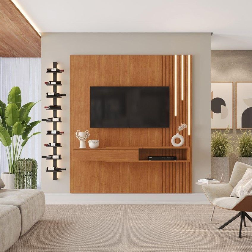 Painel Para TV Ímperium Ripado 65" 182cm MDF Com LED e Nicho Mavaular Móveis - imagem 4