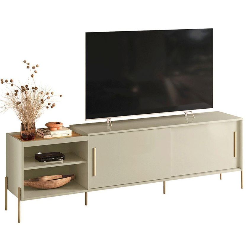 Painel Para TV Com Rack Orlando 75" 238cm MDF-MDP Portas De Correr Cumaru E Opala Madetec Móveis - imagem 3