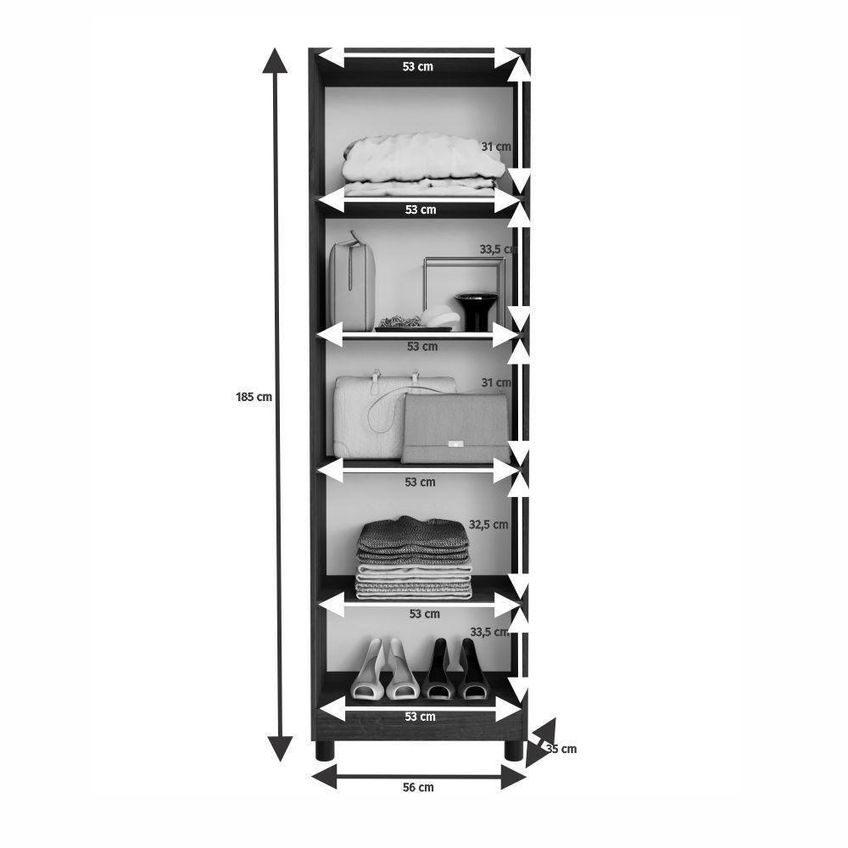 Armário Multiuso Versátil 2 Portas 5 Prateleiras 56cm Cinamomo Off - imagem 4
