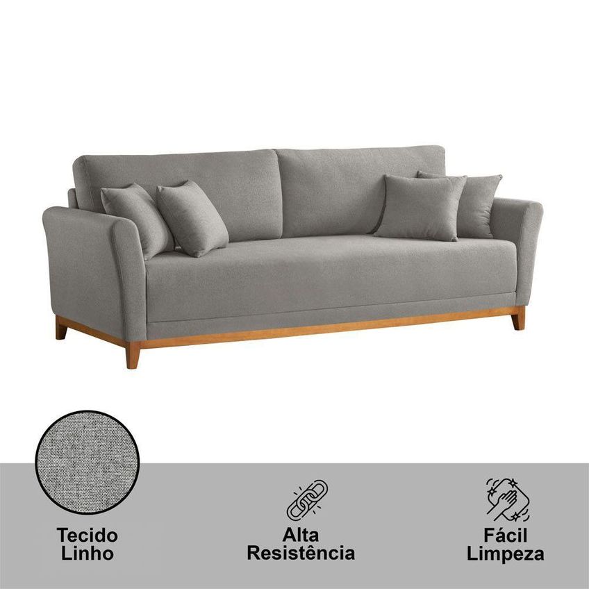 Sofá Brasil 3 Lugares Fixo 160cm Cinza Linho Meu Sofá Online - imagem 4