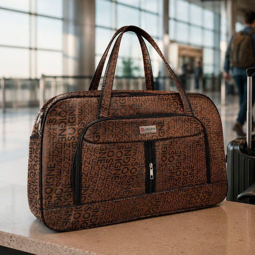 Bolsa Mala Sacola Grande 62cm Couro Sintético Impermeável Com Alça Marrom - imagem 3