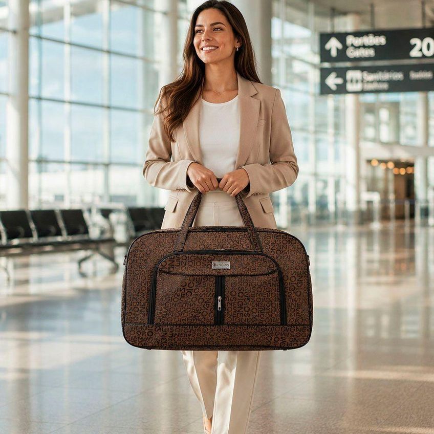 Bolsa Mala Sacola Grande 62cm Couro Sintético Impermeável Com Alça Marrom - imagem 4