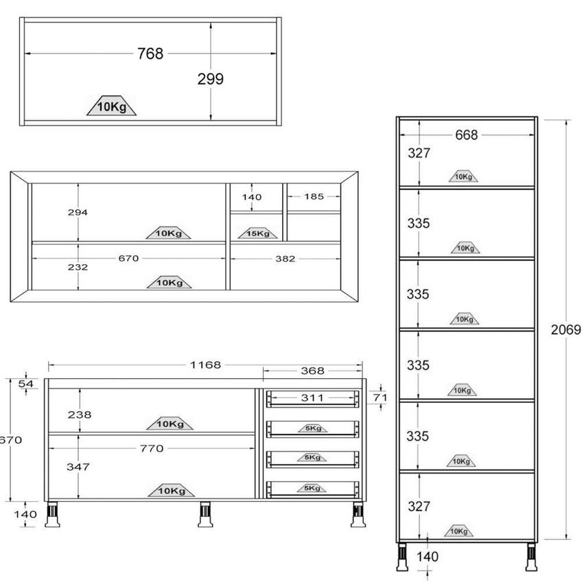 Cozinha Completa Aspen 4 Portas 4 Gavetas MDF MDP 270cm Branco Ditália Móveis - imagem 4