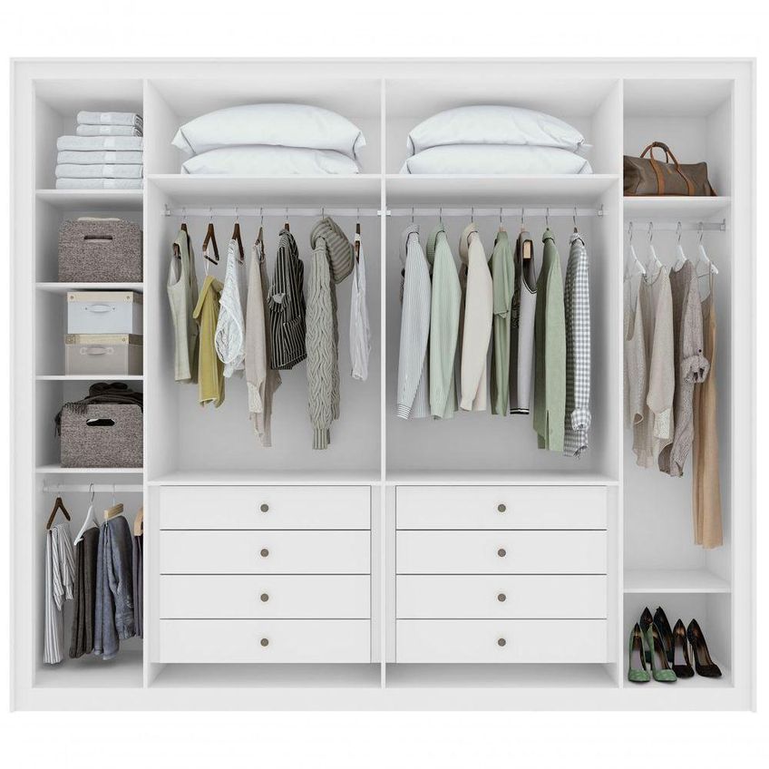 Guarda Roupa Casal Imperatore 6 Portas De Bater 8 Gavetas MDF Com Pés Texturizado Branco Móveis - imagem 3