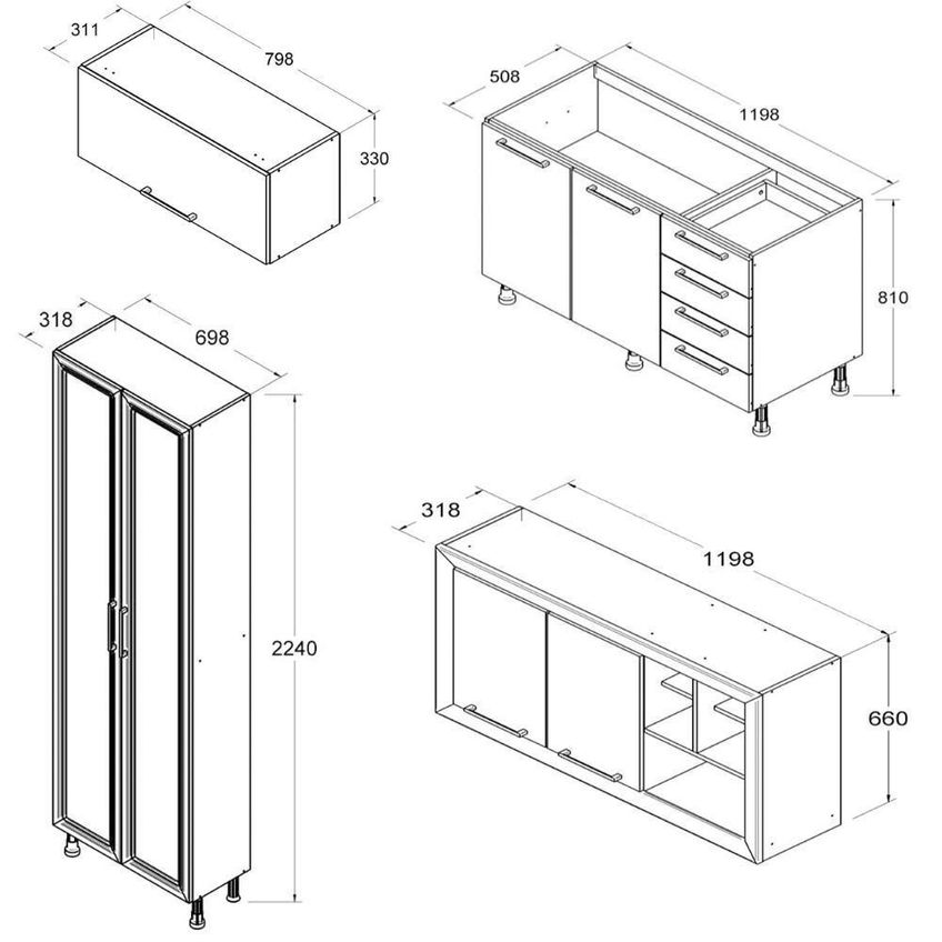 Cozinha Completa Aspen 4 Portas 4 Gavetas MDF MDP 270cm Branco Ditália Móveis - imagem 5