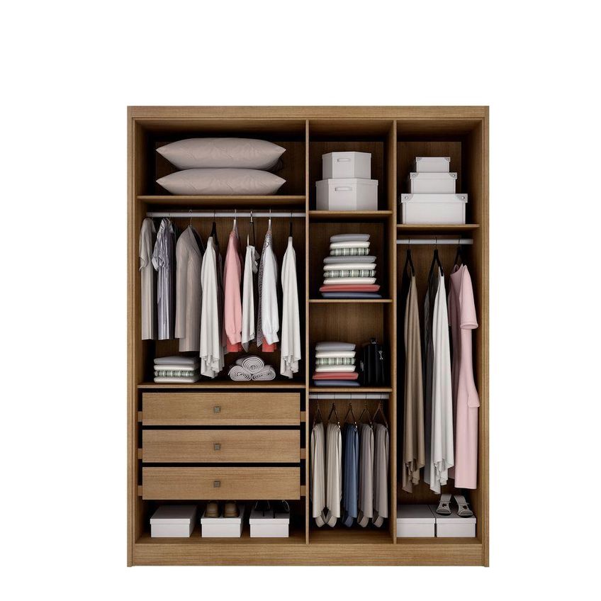 Guarda Roupa Casal Moderni New 4 Portas De Bater 3 Gavetas Mdp Brilhante Cumaru-fendi Móveis Novo - imagem 3