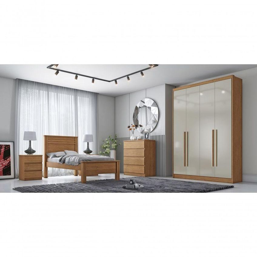 Guarda Roupa Casal Moderni New 4 Portas De Bater 3 Gavetas Mdp Brilhante Cumaru-fendi Móveis Novo - imagem 4