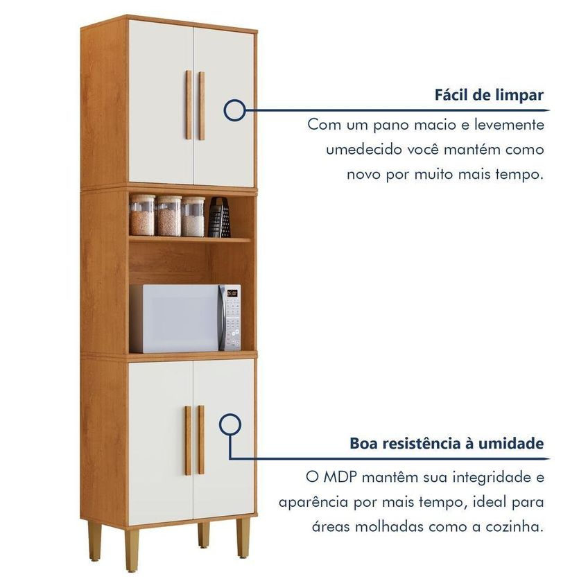 Paneleiro Lorena 4 Portas 1 Gaveta MDF 60cm Off White Kaiki Móveis - imagem 4