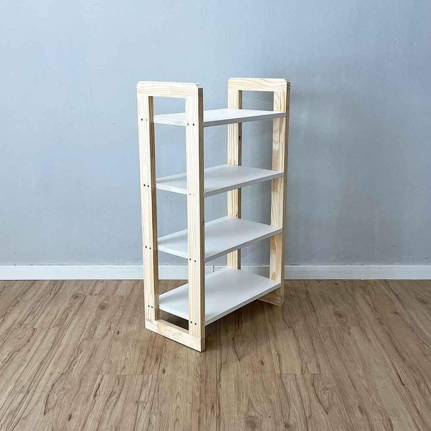 Aparador Linea Slim Moderno 4 Prateleiras Madeira Pinus 54cm Branco E Natural Artfactory Design - imagem 5