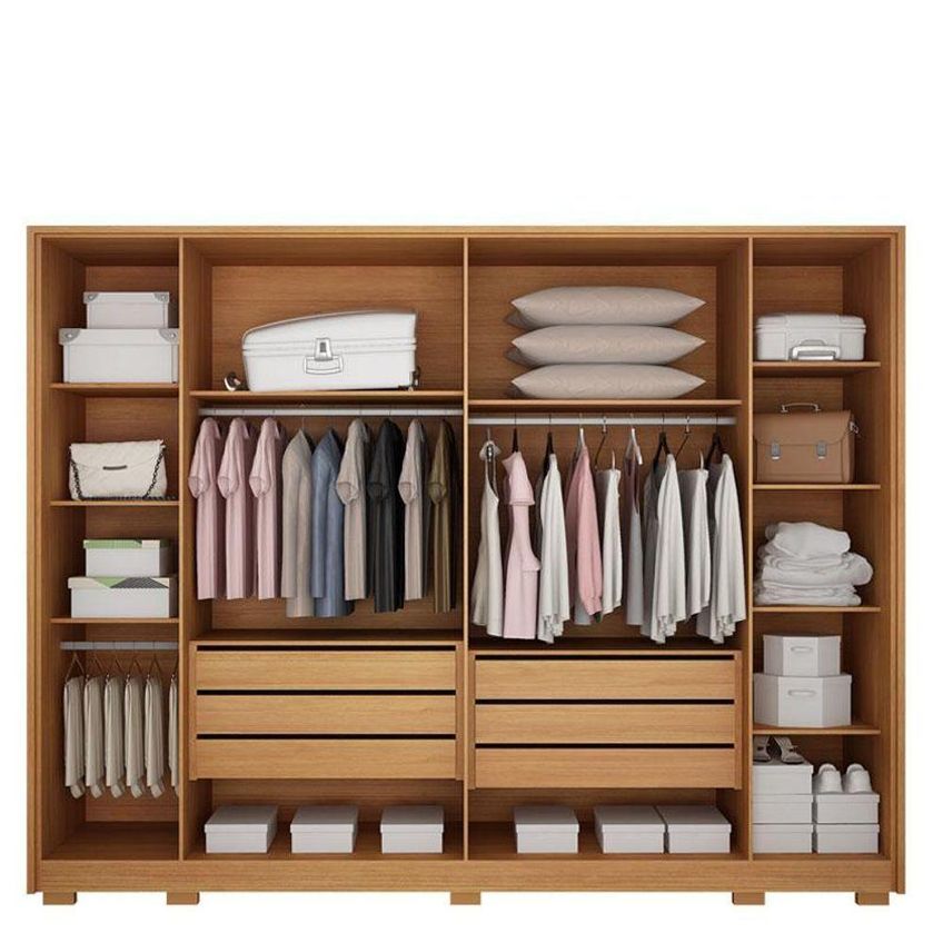 Guarda Roupa Casal Evo 6 Portas Cinamomo E Off-white Com Cômoda San Marino 8 Gavetas Cinamomo Leifer - imagem 2