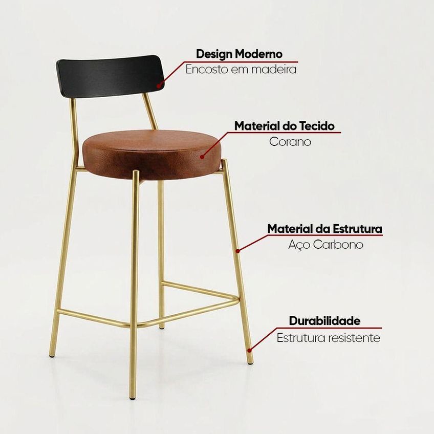 Banqueta Londrina Pu D03 Assento Em Pu Base Fixa Com Encosto Não Ajustável Preto D'rossi - imagem 5