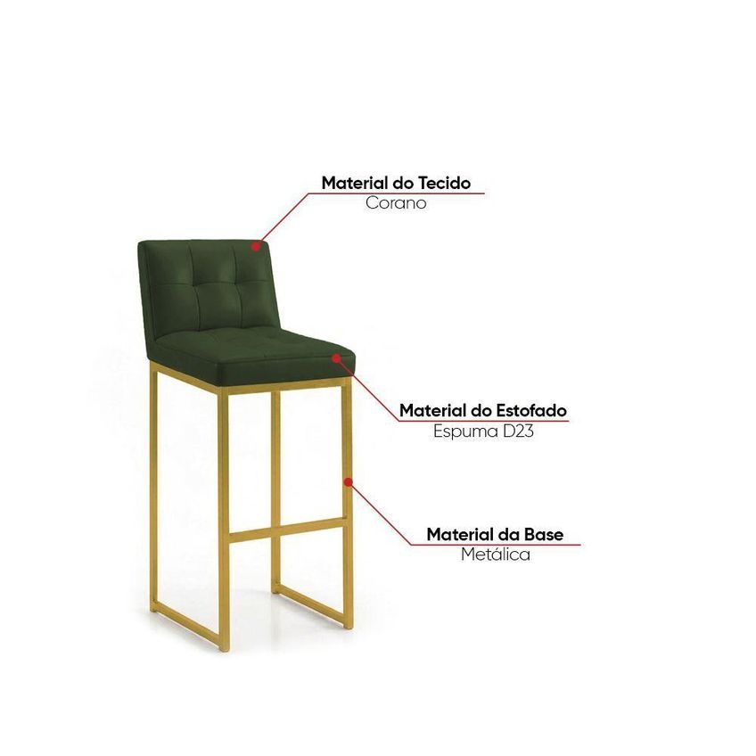 Kit 3 Banquetas Lirina Pu Base Dourada Com Encosto Verde D'rossi - imagem 3