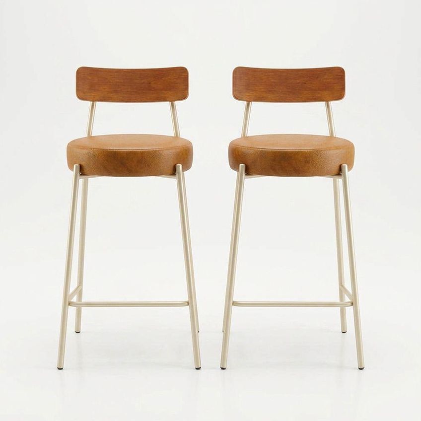 Banqueta Londrina Pu D03 Assento Pu Base Fixa Com Encosto 95cm Whisky D'rossi - imagem 3
