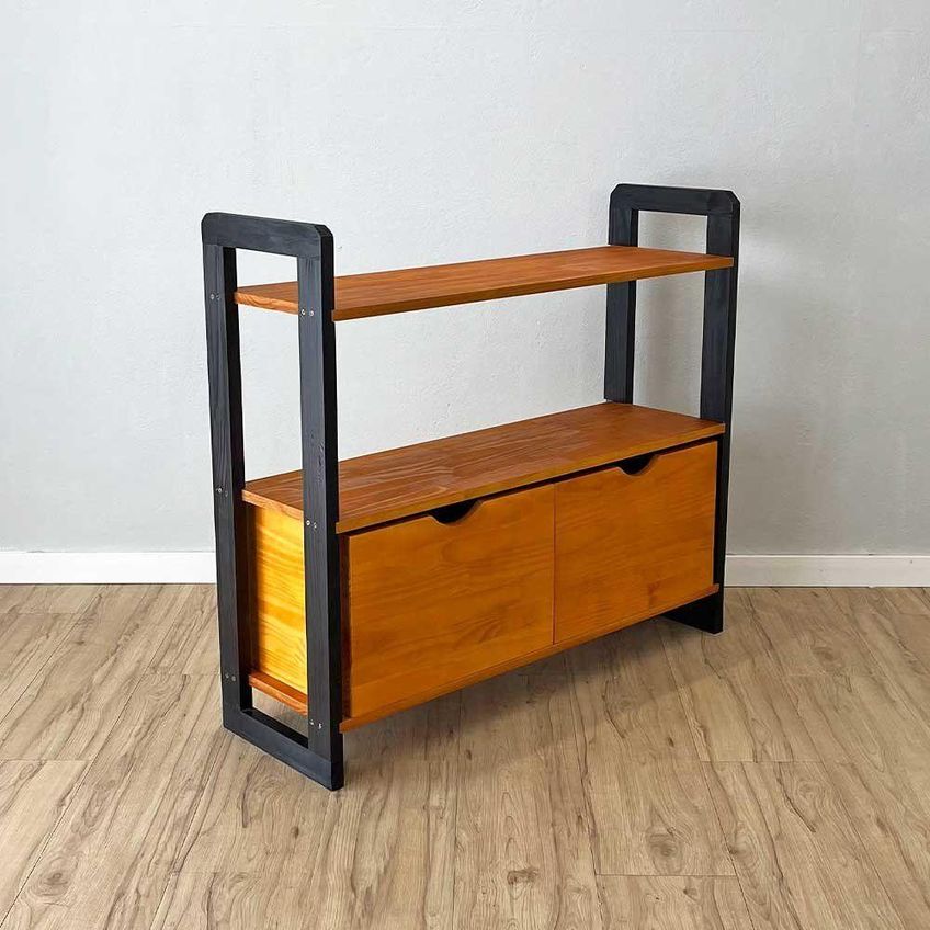 Aparador Linea Ample Moderno Sem Porta 2 Gavetas Madeira Maciça 100cm Amadeirado E Preto Artfactory - imagem 4