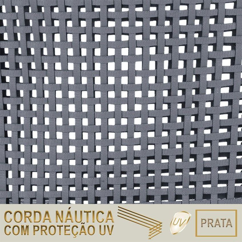 Kit 3 Banquetas Roma Alumínio Corda Náutica Encosto Fixo Marrom Trama Original - imagem 3