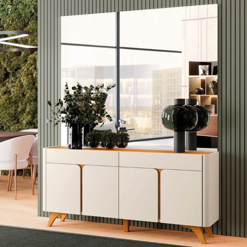 Buffet Aros 4 Portas Madeira Pés Reguláveis Off White Mavaular Móveis - imagem 4