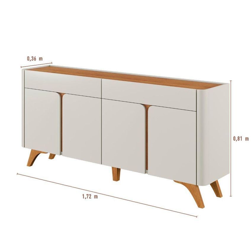 Buffet Aros 4 Portas Madeira Pés Reguláveis Off White Mavaular Móveis - imagem 5