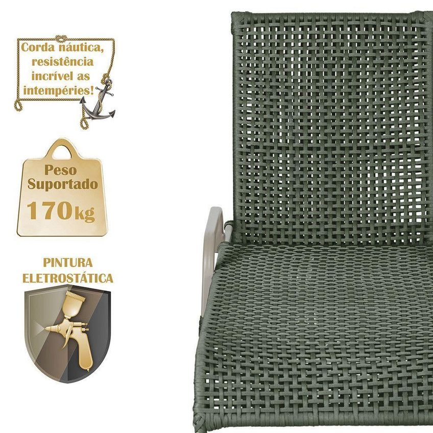 Kit 2 Espreguiçadeiras Catar Reclinável Alumínio Fendi Verde Trama Original - imagem 4