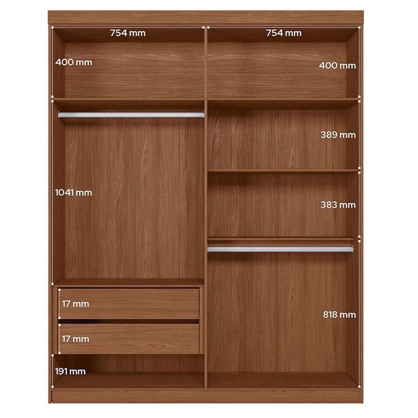 Guarda Roupa Casal Ripado Buriti 4 Portas De Bater 2 Gavetas Mdf Mdp Jatobá Grafite Acetinado Santos - imagem 3