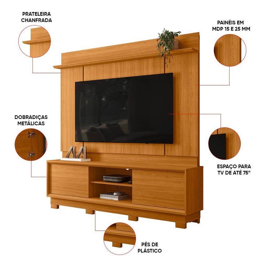 Painel De TV Aspen M20 Até 75" 183cm MDP Cinamomo D'Rossi - imagem 4