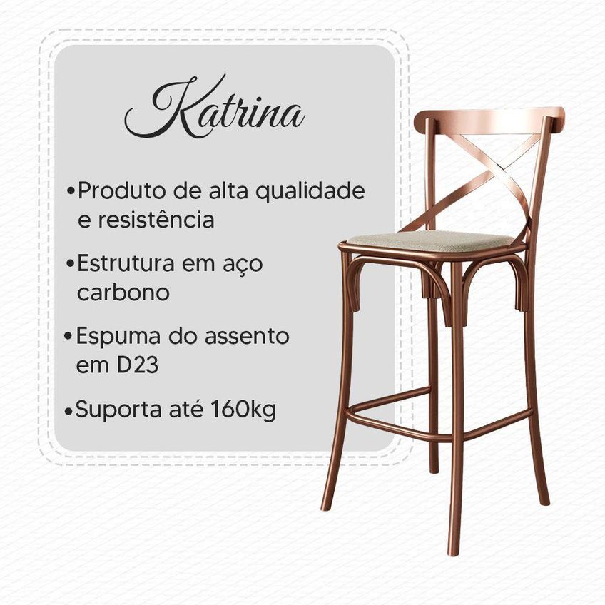 Kit 2 Banquetas Katrina Assento Em Corano Encosto Em Aco Para Cozinha Bege - imagem 4