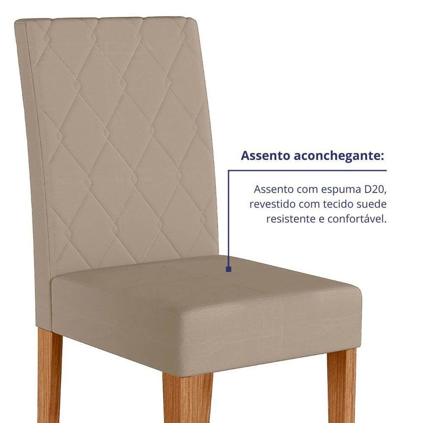 Kit 4 Cadeiras De Jantar Jade MDF Suede Bege Base Freijó Pallazio - imagem 3