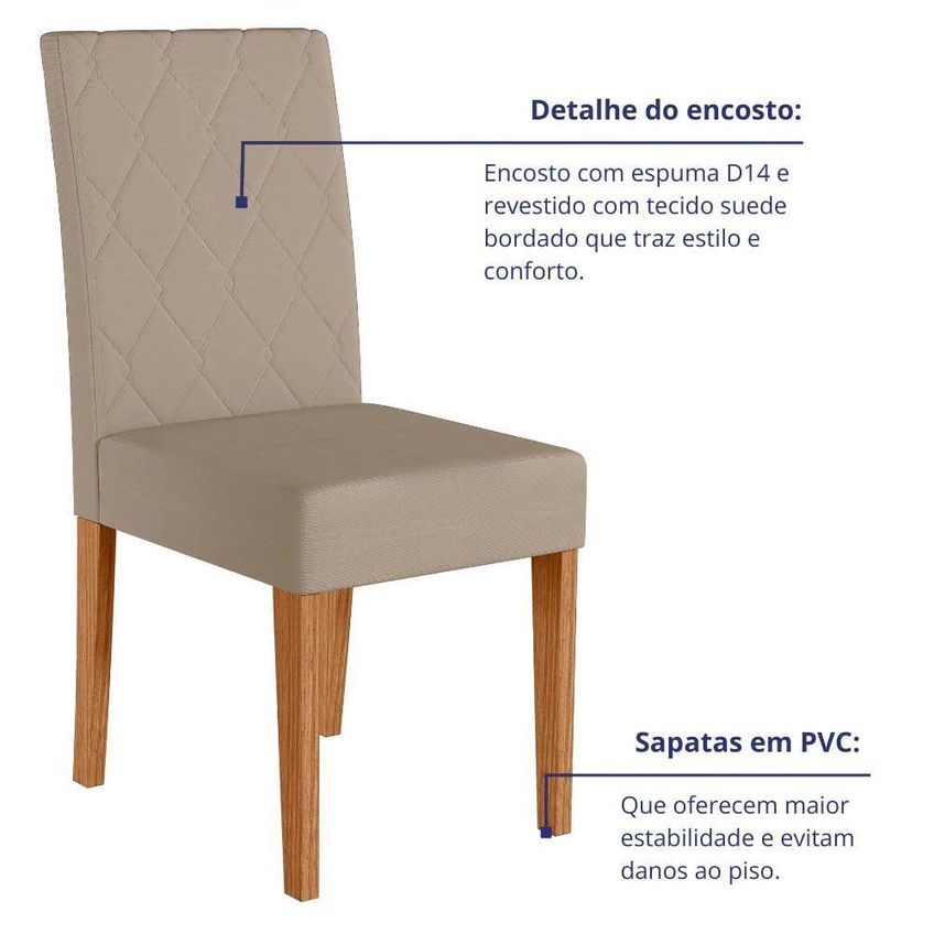 Kit 4 Cadeiras De Jantar Jade MDF Suede Bege Base Freijó Pallazio - imagem 5