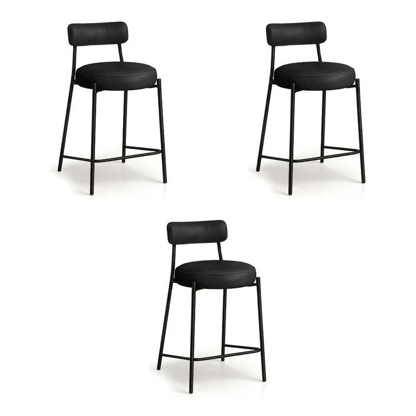 Banqueta Alta Londres Assento Pu Base Aço Encosto Fixo 75cm Preto Kit 3 D'rossi - imagem 3