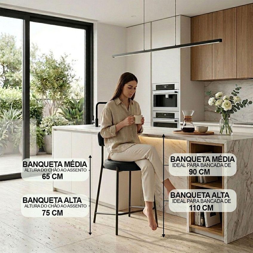 Banqueta Alta Londres Assento Pu Base Aço Encosto Fixo 75cm Preto Kit 3 D'rossi - imagem 4