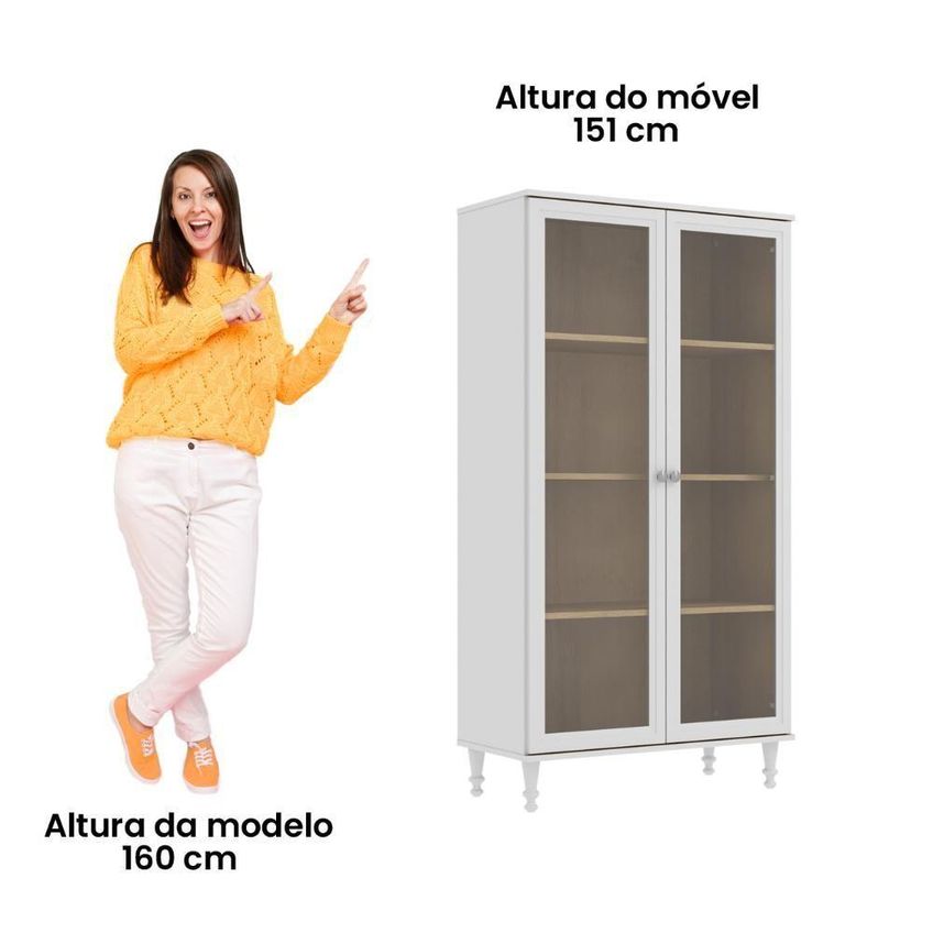 Cristaleira E-957 2 Portas 4 Prateleiras MDP Kit Luz LED Branco Ditália Móveis - imagem 3