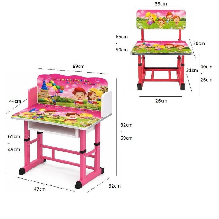Conjunto Mesa E Cadeira Infantil Ajustável 3 Níveis Com Prateleira Rosa Yeet - imagem 4